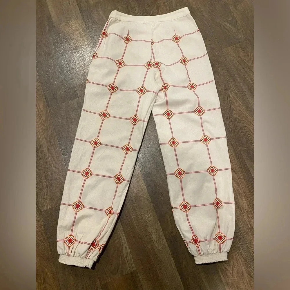 Anthropologie Seen Worn Kept Lattice Embroidered Jogger Liam Cream size Small - Picture 4 of 11